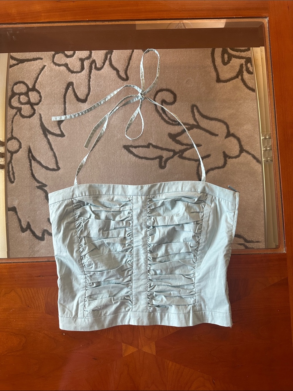 Kookai Light Blue Ruched Halter Crop Top